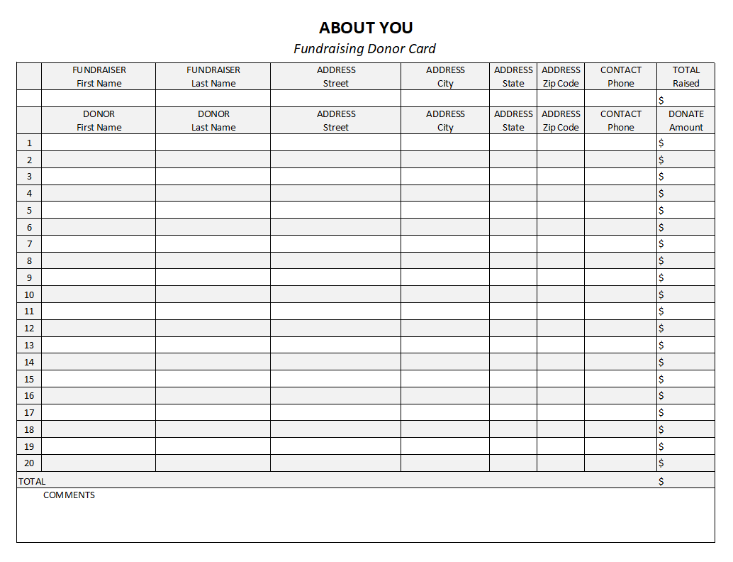 1-ABOUT YOU Fundraiser Donor Cards (Pack of 10)